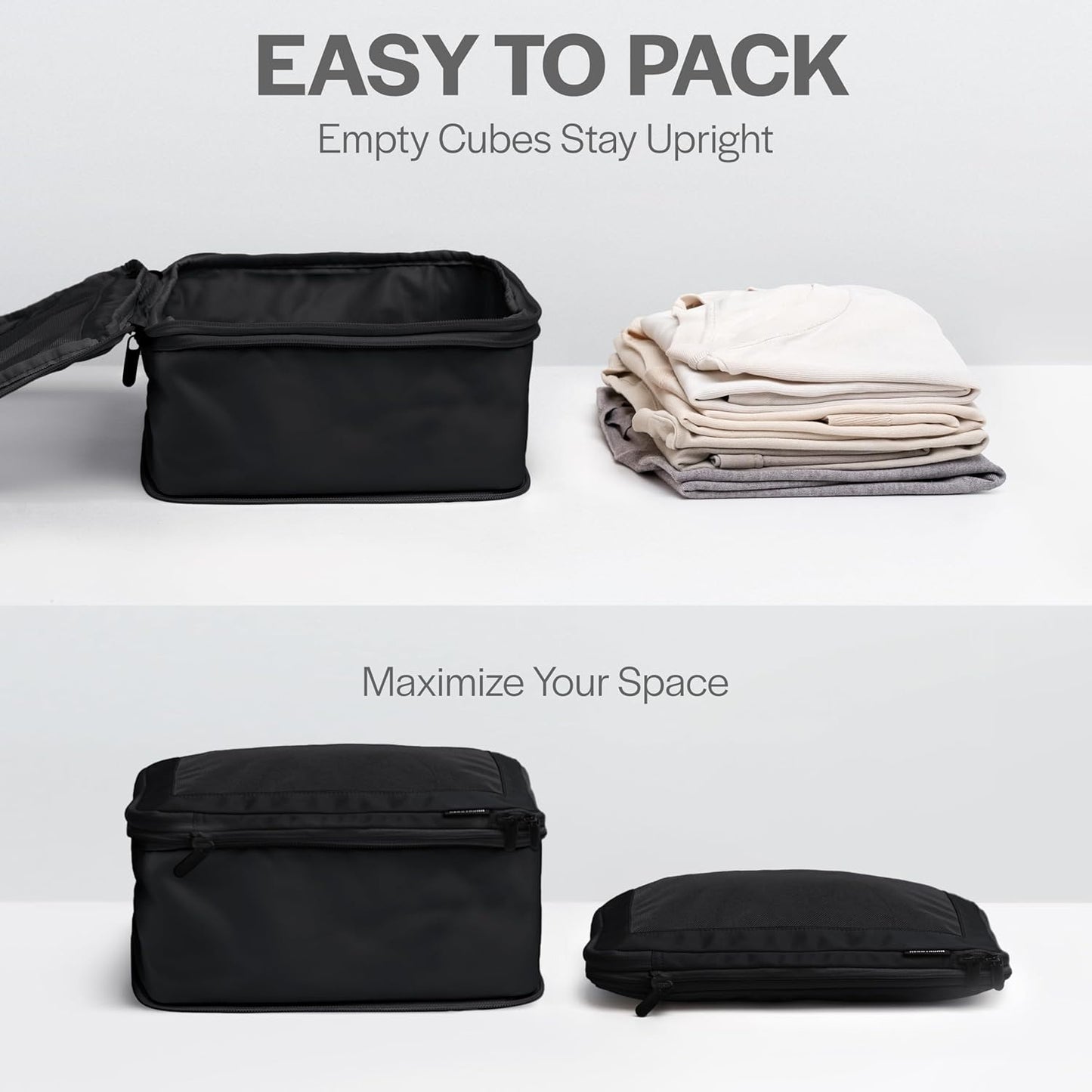 Compression Packing Cubes for Travel - Luggage Organizer Bags - Double Zipper Packing Cubes for Suitcases (2-Pack, Black)