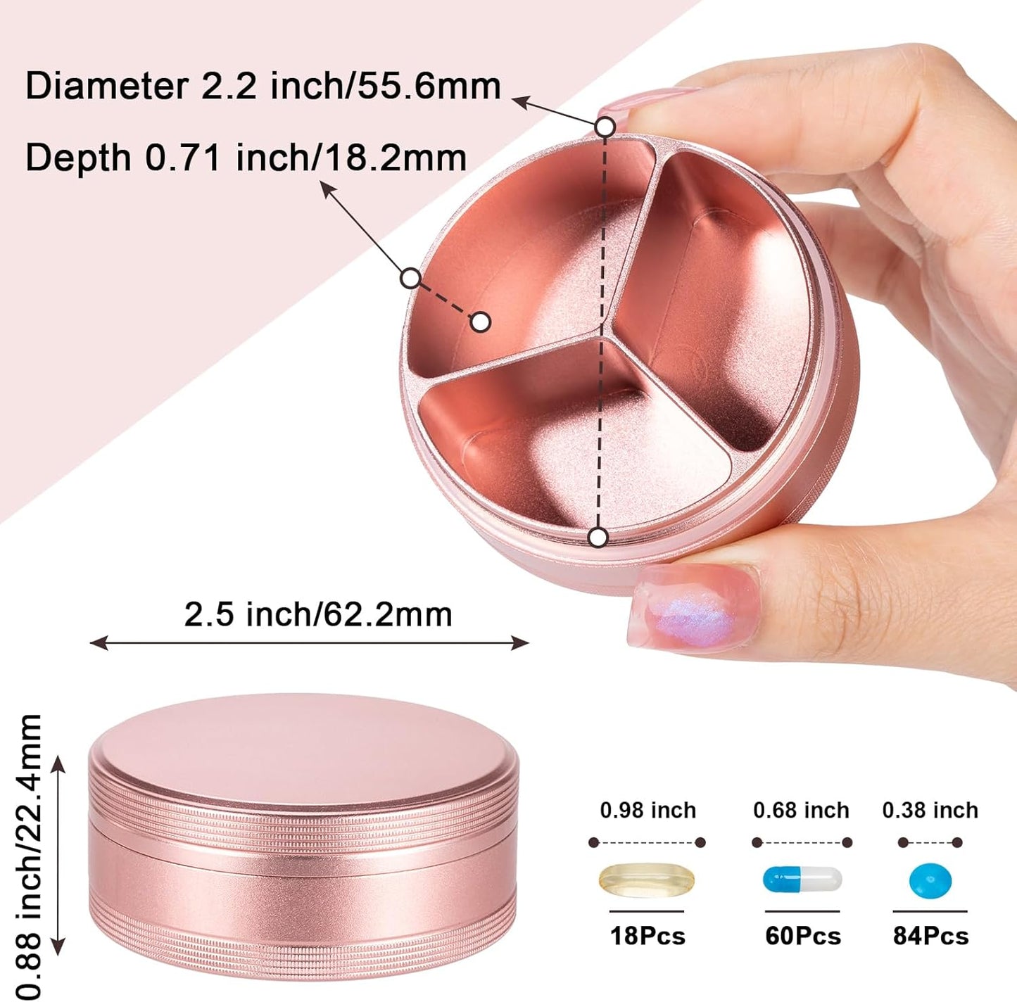 Metal Pill Box 3 Compartment - Waterproof Pill Container for Pocket or Purse, Portable Travel Pill Organizer Heavy Duty Daily Pill Case for Medication, Vitamin