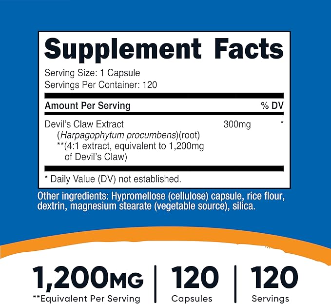 Nutricost Devils Claw 1200mg Equivalent, 120 Capsules - Veggie Caps, Non-GMO, Gluten Free, and Vegetarian Friendly