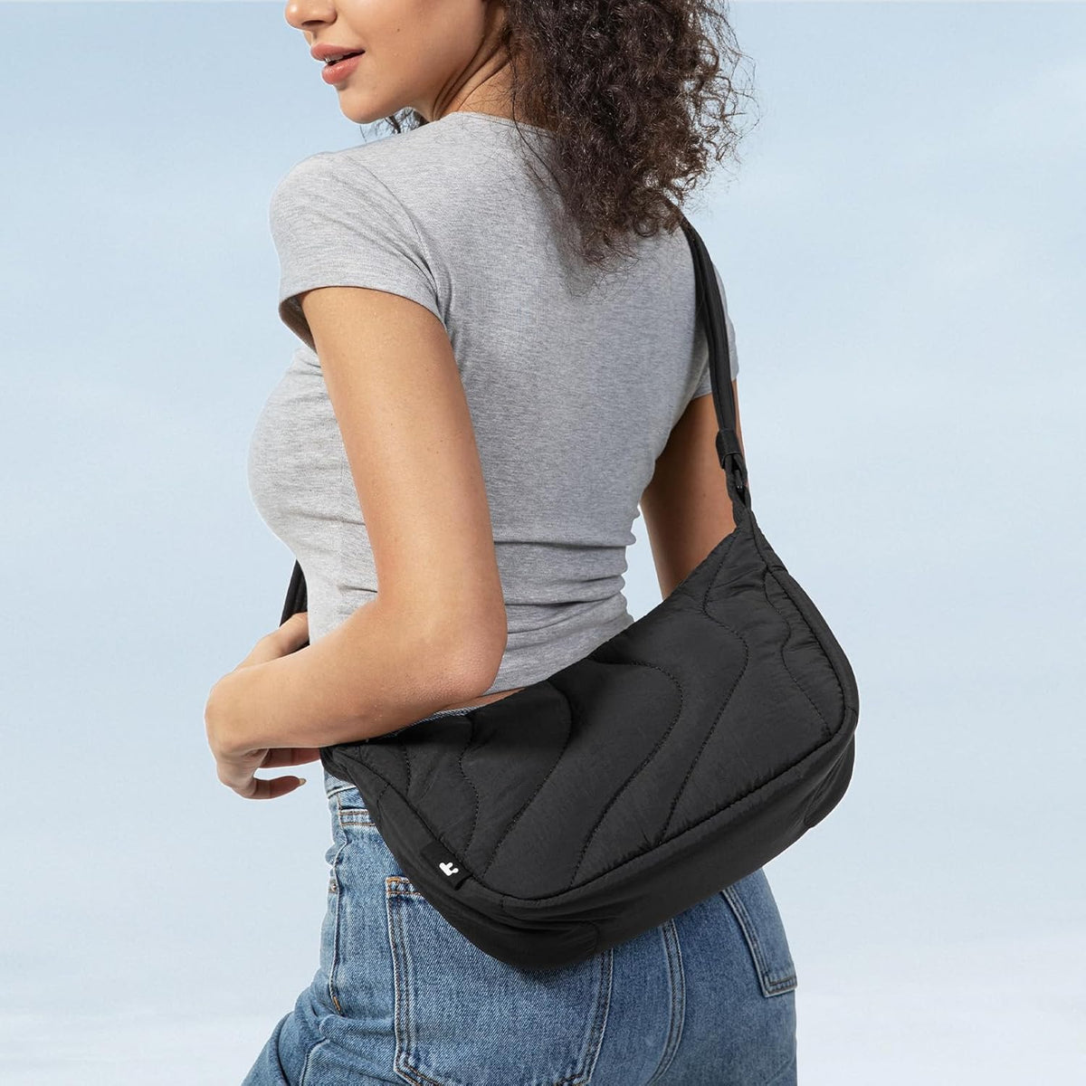 tomtoc 3.5L Puffer Sling Crossbody Bag for Women Trendy, Nylon Quilted Crescent Shoulder Bag Purses for Cellphone and Daily Essentials, Puffy Travel Hobo Handbag with Adjustable Strap & Inner Pockets
