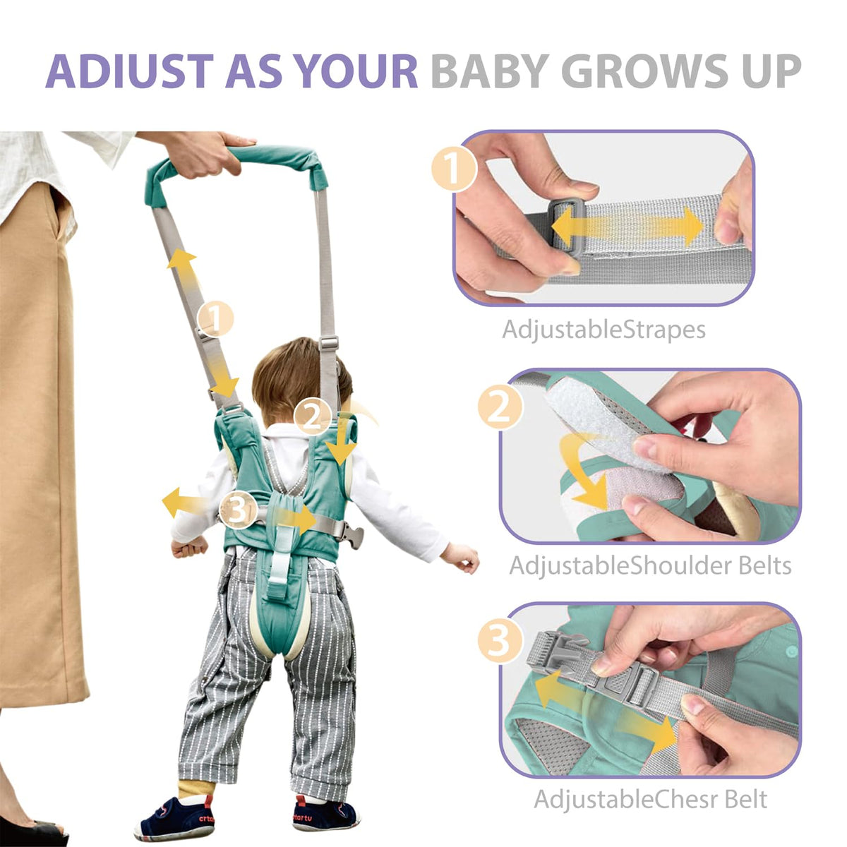 Baby Walking Harness-Handheld Assistant Belt- Toddler Infant Walking Aid for Trainer & Support 7-24 Month Old (all-season-Green-1819)