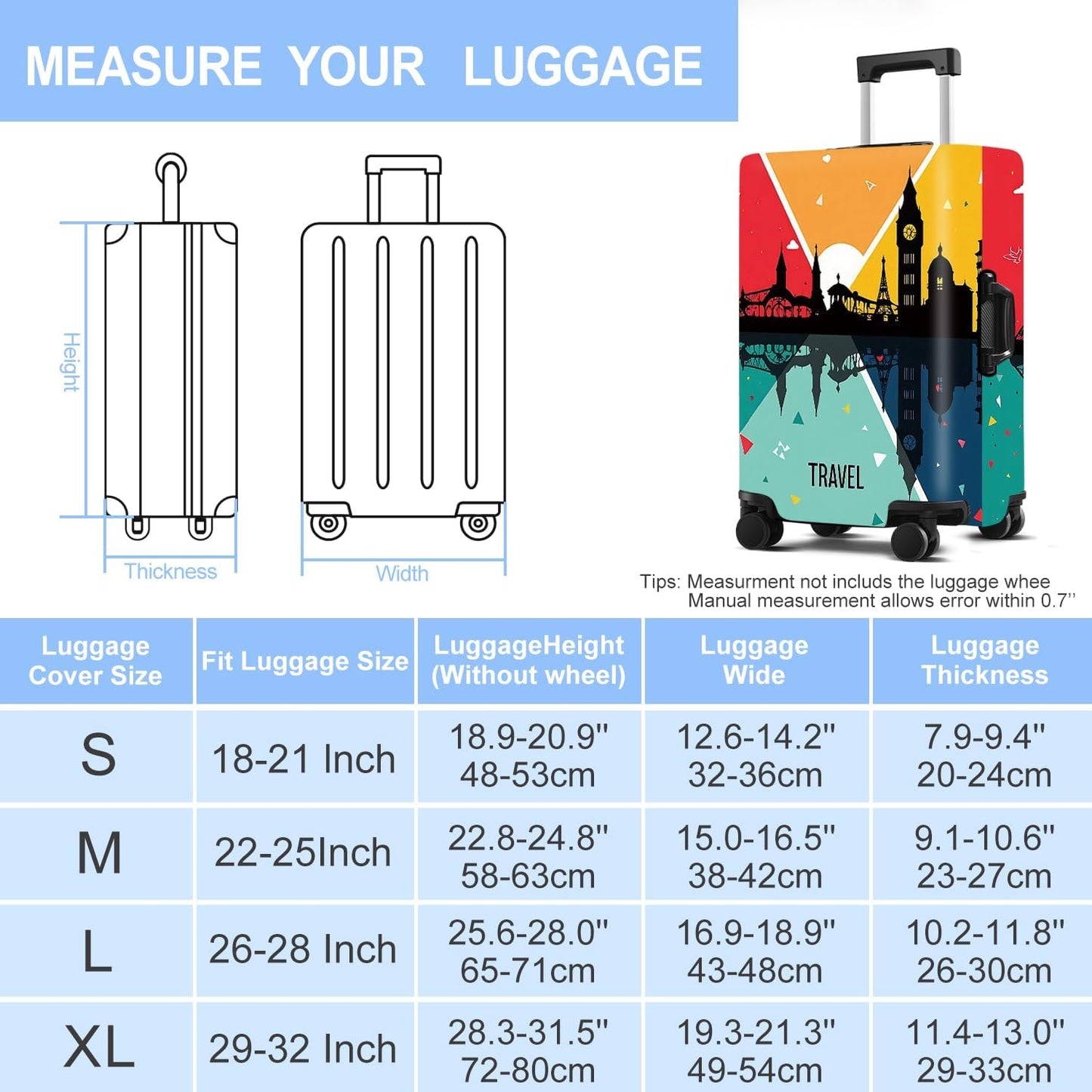 Luggage Cover Washable Suitcase Protector Anti-Scratch,Stretchable Fit for 20-34Inch Luggage Durable Travel Bag Cover with Zipper Closure (Travel-2, M(fits 24-26Inch suitcase))