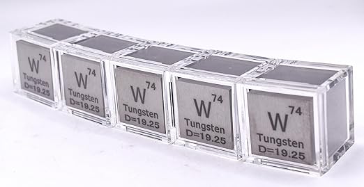 1" 25.4mm Tungsten Wolfram Metal Cube W up to 99.9% Pure Periodic Table Element Engraved Density Collection Science Education Display Block Cube + Acrylic Case Box - 1PC