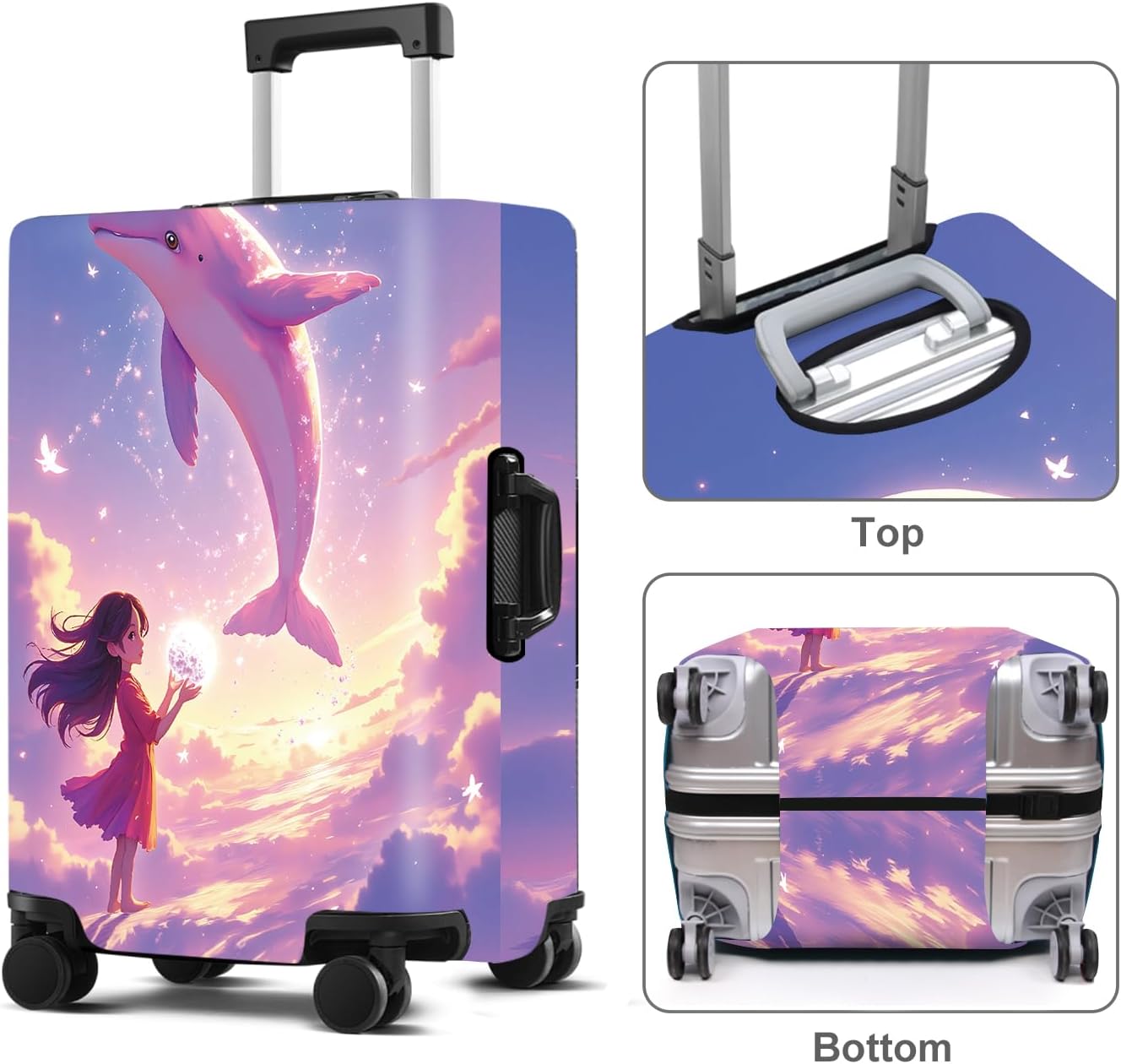 Luggage Cover Washable Suitcase Protector Anti-Scratch,Stretchable Fit for 20-34Inch Luggage Durable Travel Bag Cover with Zipper Closure (Dolphin, L(fits 28-30Inch suitcase))