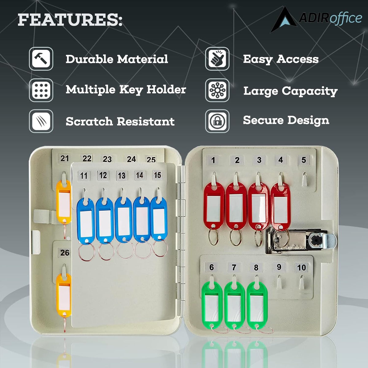 AdirOffice Steel Combination Lock Keys Cabinet Security Storage Box Organizer Holder Locked Key Box Wall Mount 30 Slots