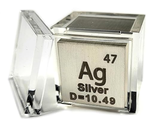 1" 25.4mm Silver Argentum Metal Cube Ag up to 99.9% Pure Periodic Table Element Engraved Density Collection Science Education Display Block Cube + Acrylic Case Box - 1PC
