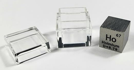 0.39" 10mm Holmium Metal Cube Ho up to 99.9% Pure Periodic Table Element Engraved Density Collection Science Education Display Block Cube + Acrylic Case Box - 1PC