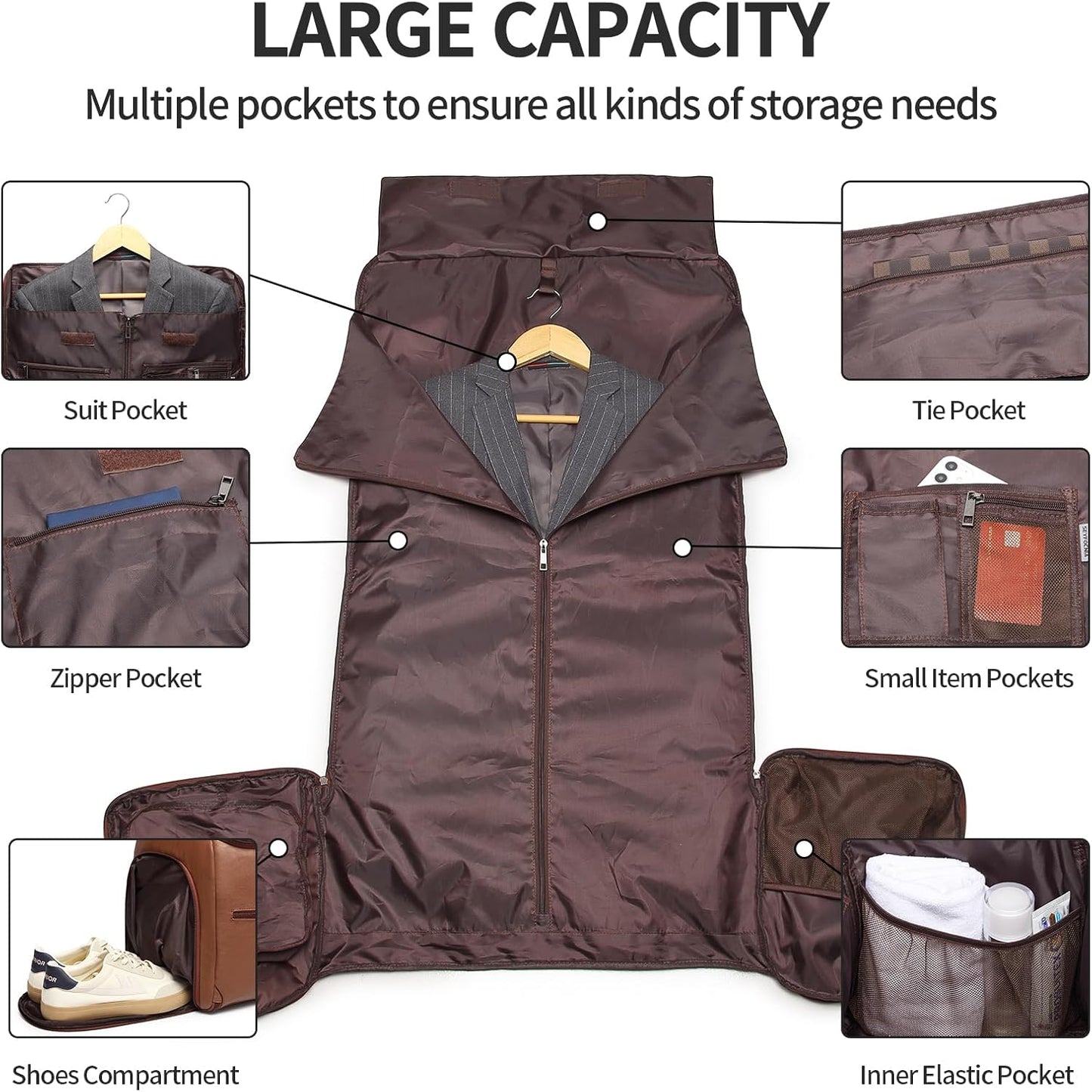Carry On Garment Bag for Travel, Convertible Travel Garment Bag for Men Women, 2 in 1 Hanging Suitcase Suit Business Travel Bag