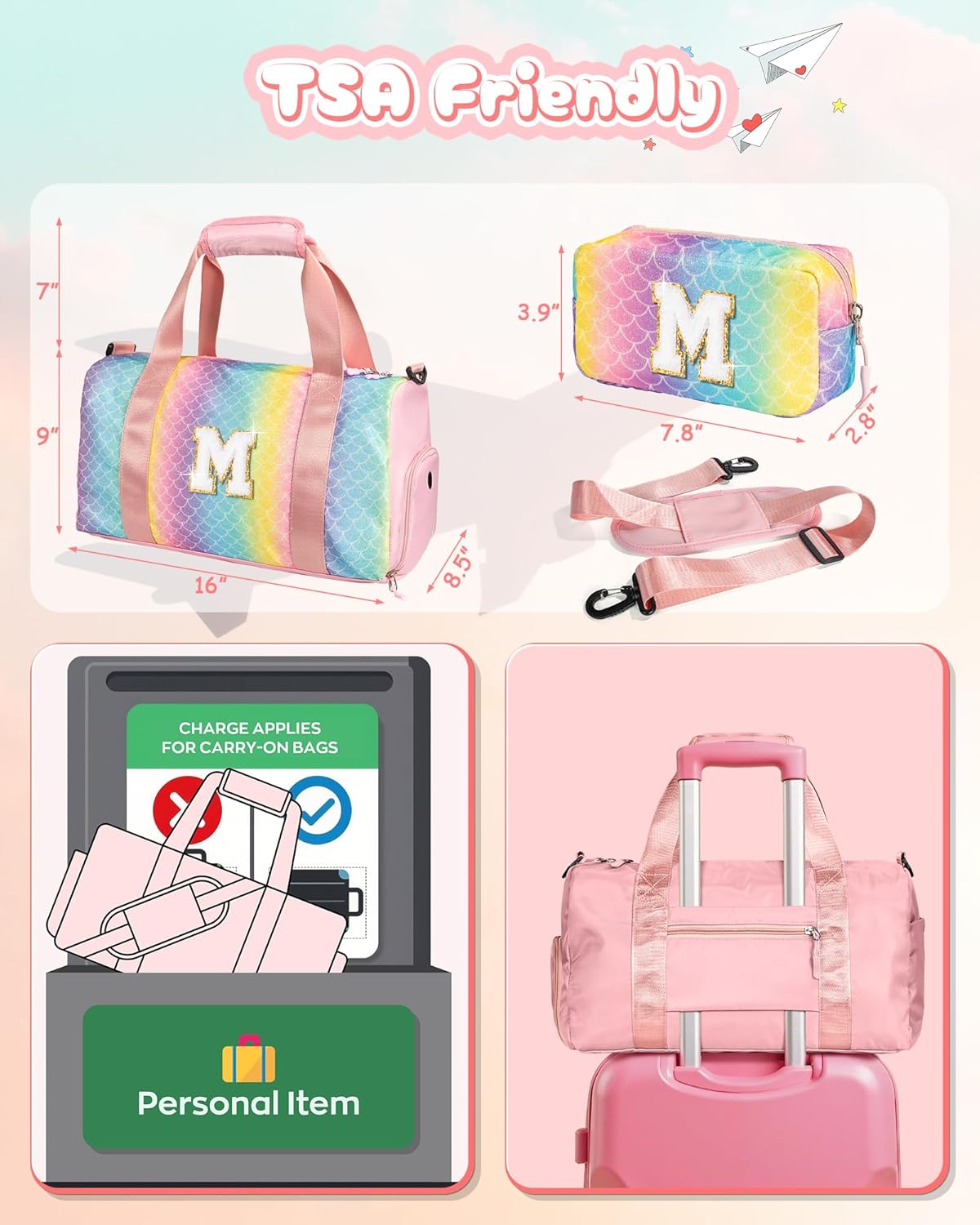Birthday Gift for Granddaughter-Girl Gym Bag with Shoe Compartment, Kid Personalized Weekender Overnight Bags, Initial Travel Tote with Makeup Pouch, Christmas Gifts for Girls (Letter Z)