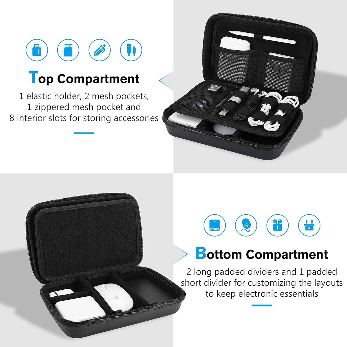 ProCase Hard Travel Electronic Organizer Case for MacBook Power Adapter Chargers Cables Power Bank Apple Magic Mouse Apple Pencil USB Flash Disk SD Card Small Portable Accessories Bag