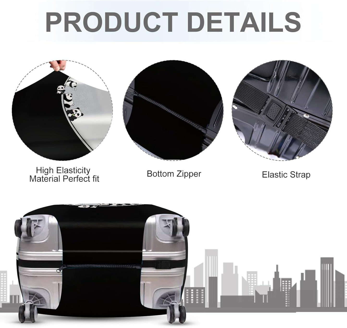 ANNA QUEEN Panda Family Luggage Cover, Cute Panda Design Suitcase Protector, Stretchable Washable Travel Sleeve for 24-26 Inch Luggage