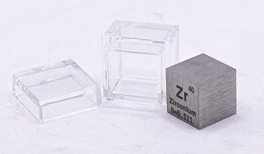 0.39" 10mm Zirconium Metal Cube Zr up to 99.9% Pure Periodic Table Element Engraved Density Collection Science Education Display Block Cube + Acrylic Case Box - 1PC