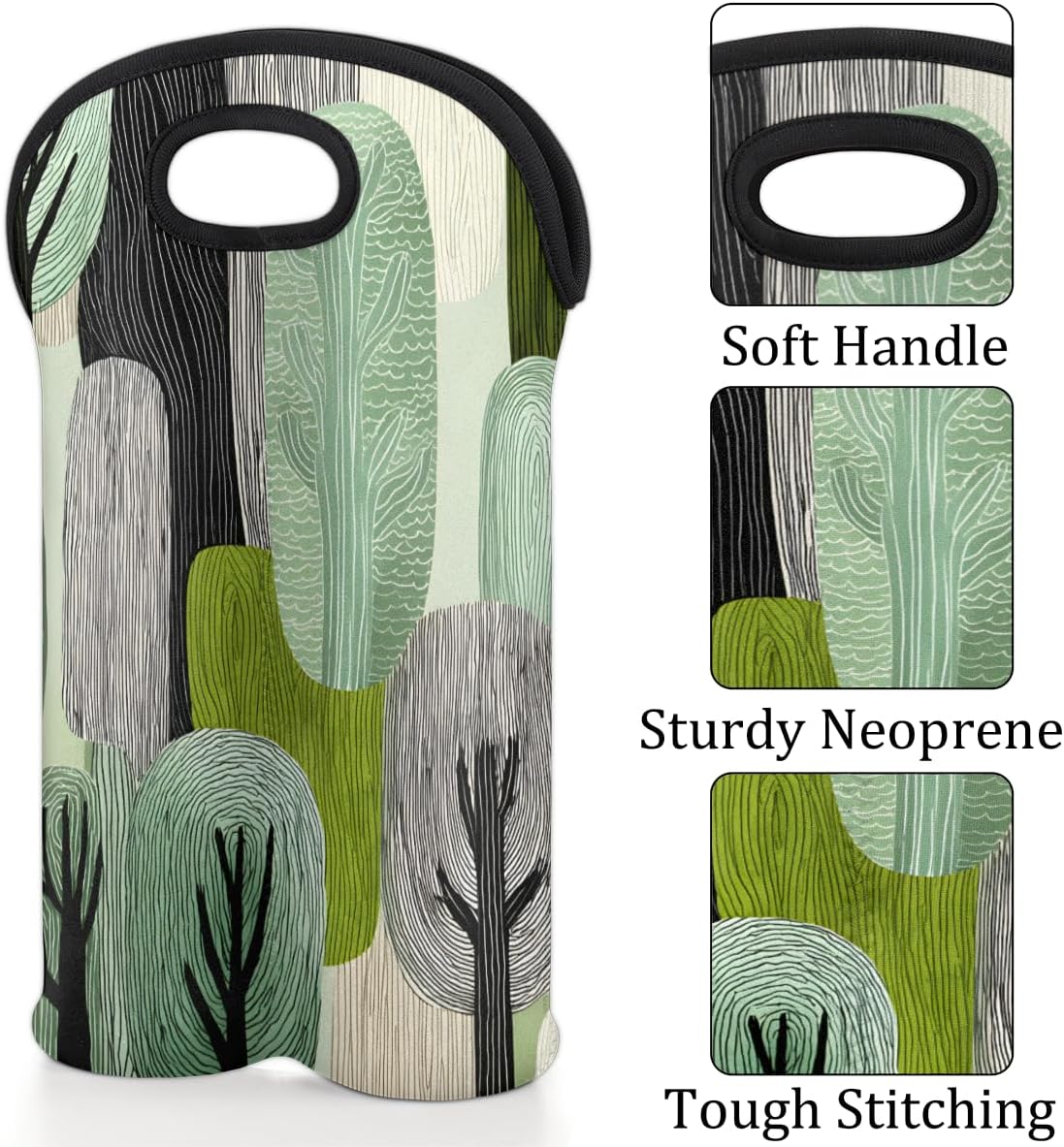 Neoprene Wine Tote, Bottle Carrier Gag Insulating Neoprene Thicker, Insulated Wine Bag for Travel Holds Two Bottles, Bottle Carrier Bags Protect the Bottles, Line Tree