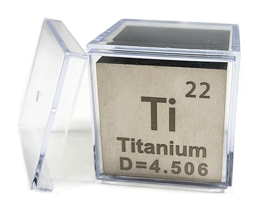 1.5" 38.1mm Titanium Metal Cube Ti up to 99.9% Pure Periodic Table Element Engraved Density Collection Science Education Display Block Cube + Acrylic Case Box - 1PC