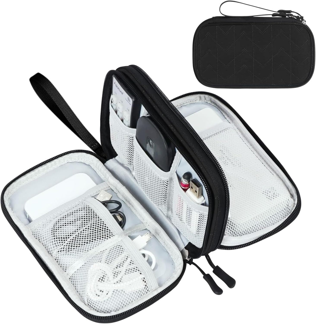 FYY Travel Organizer Pouch Electronic Accessories Carry Case Portable Waterproof Double Layers All-in-One Storage Bag for Cable, Cord, Charger, Phone, Pattern Black