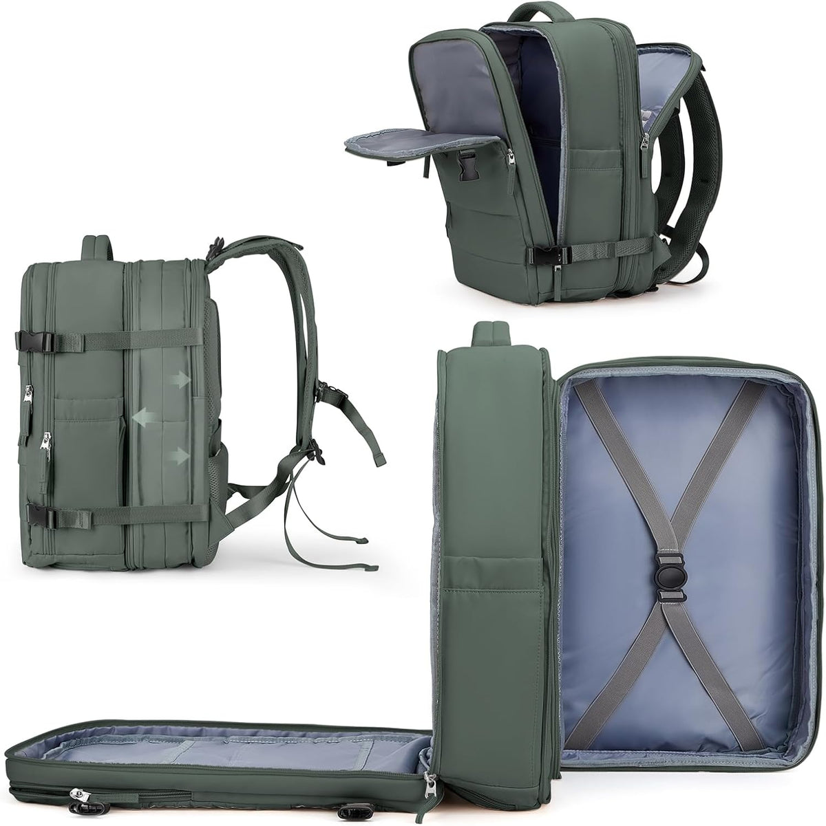 coowoz Large Travel Backpack For Women Men, Carry On Backpack,Hiking Backpack Waterproof Outdoor Sports Rucksack Casual Daypack Expandable Heavy Duty Extra large Backpack Olive Green