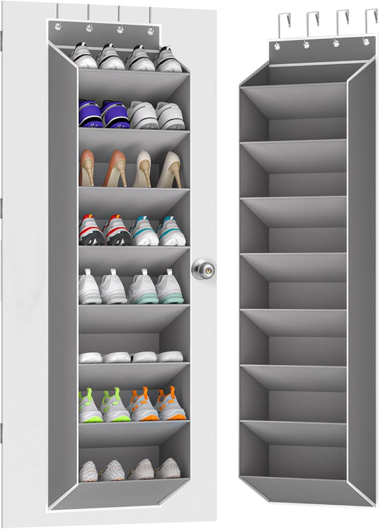Over The Door Shoe Organizer Storage Fit 16-24 Pairs Hanging Shoe Rack Organiser for Closet Door, Deep Pocket Shoe Holder for Sneakers,Boots Storage(2 Pack Gray)