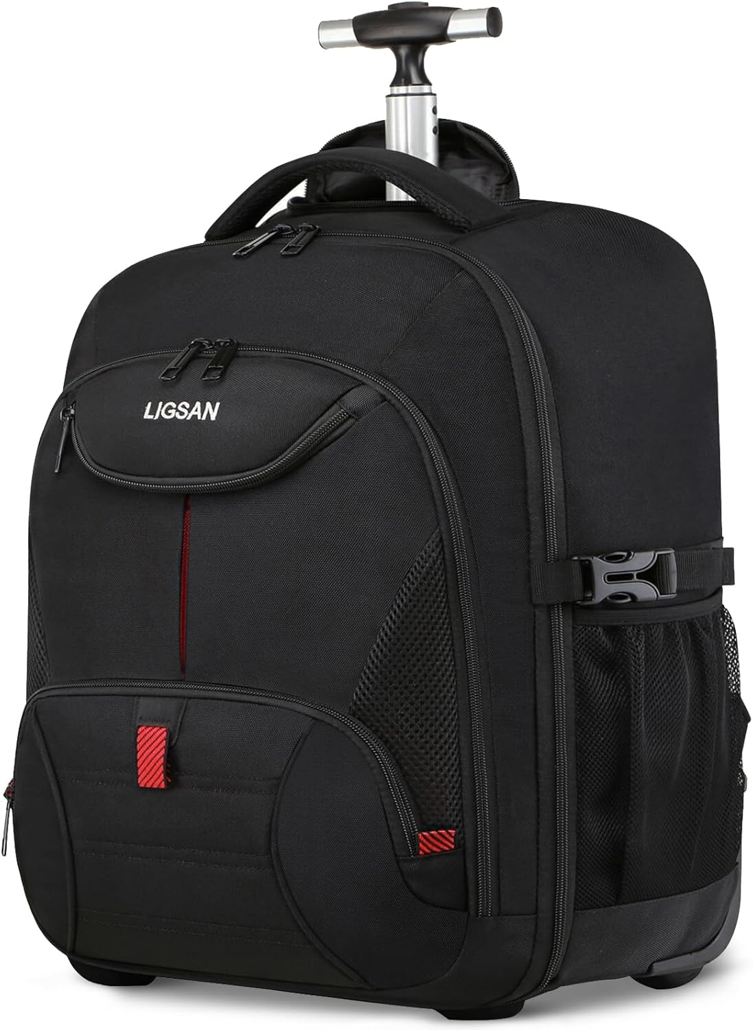 Rolling Backpack,18 inch Laptop Backpack with Wheels for Adults,Large Water Resistant Wheeled Backpack for Travel Carry on Trolley Luggage Suitcase College Business Computer Bag for Men Women, Black