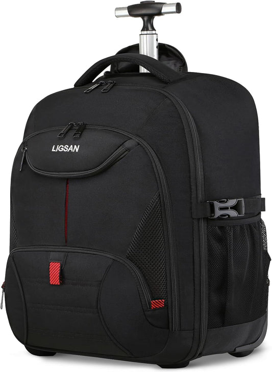 Rolling Backpack,18 inch Laptop Backpack with Wheels for Adults,Large Water Resistant Wheeled Backpack for Travel Carry on Trolley Luggage Suitcase College Business Computer Bag for Men Women, Black