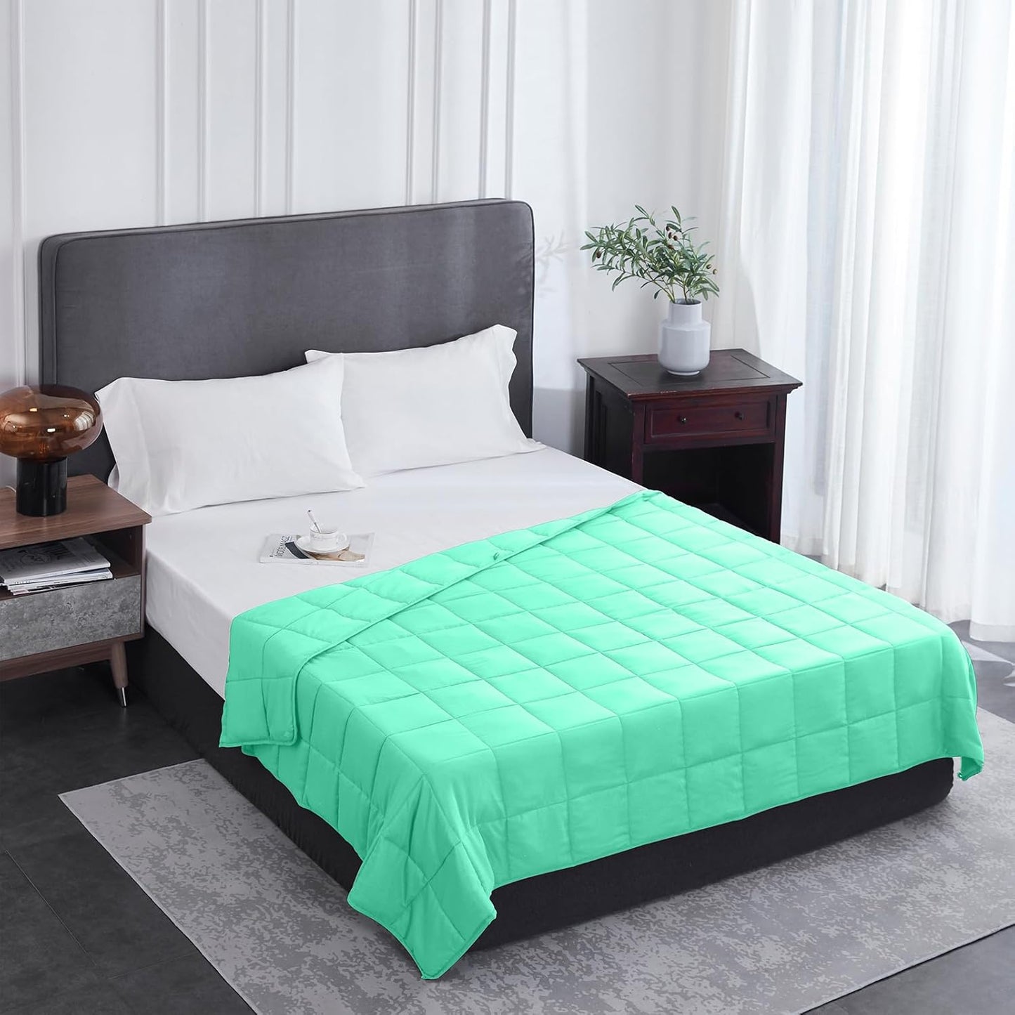 L'AGRATY Weighted Blanket - 48"x72" 15lbs Cooling Breathable Heavy Blanket Microfiber Material with Glass Beads for Adult All-Season Summer Fall Winter Soft Thick Comfort