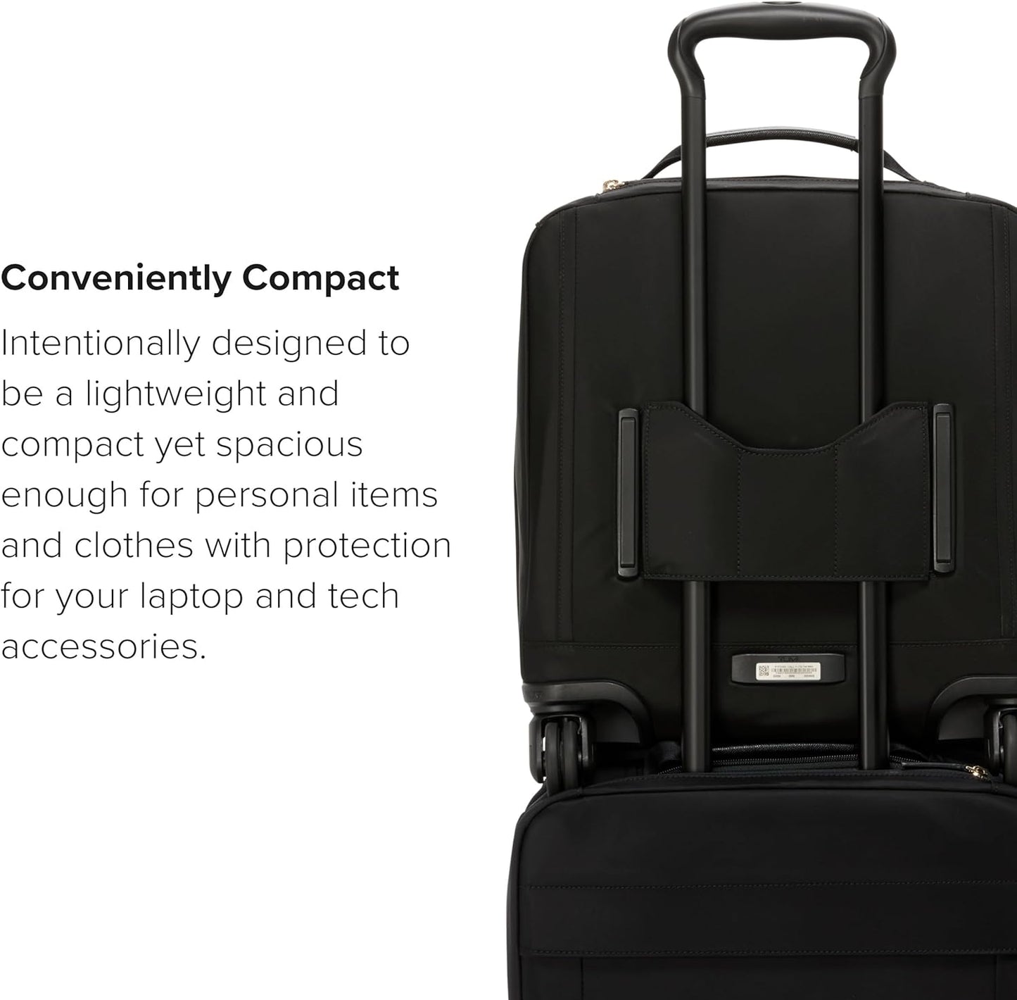 TUMI - Voyageur Leger 4 Wheeled Luggage - Women's Lightweight and Spacious, Sleek Silhouette, Durable Premium Suitcase - 16" Compact Carry-On, Black with Gold Hardware