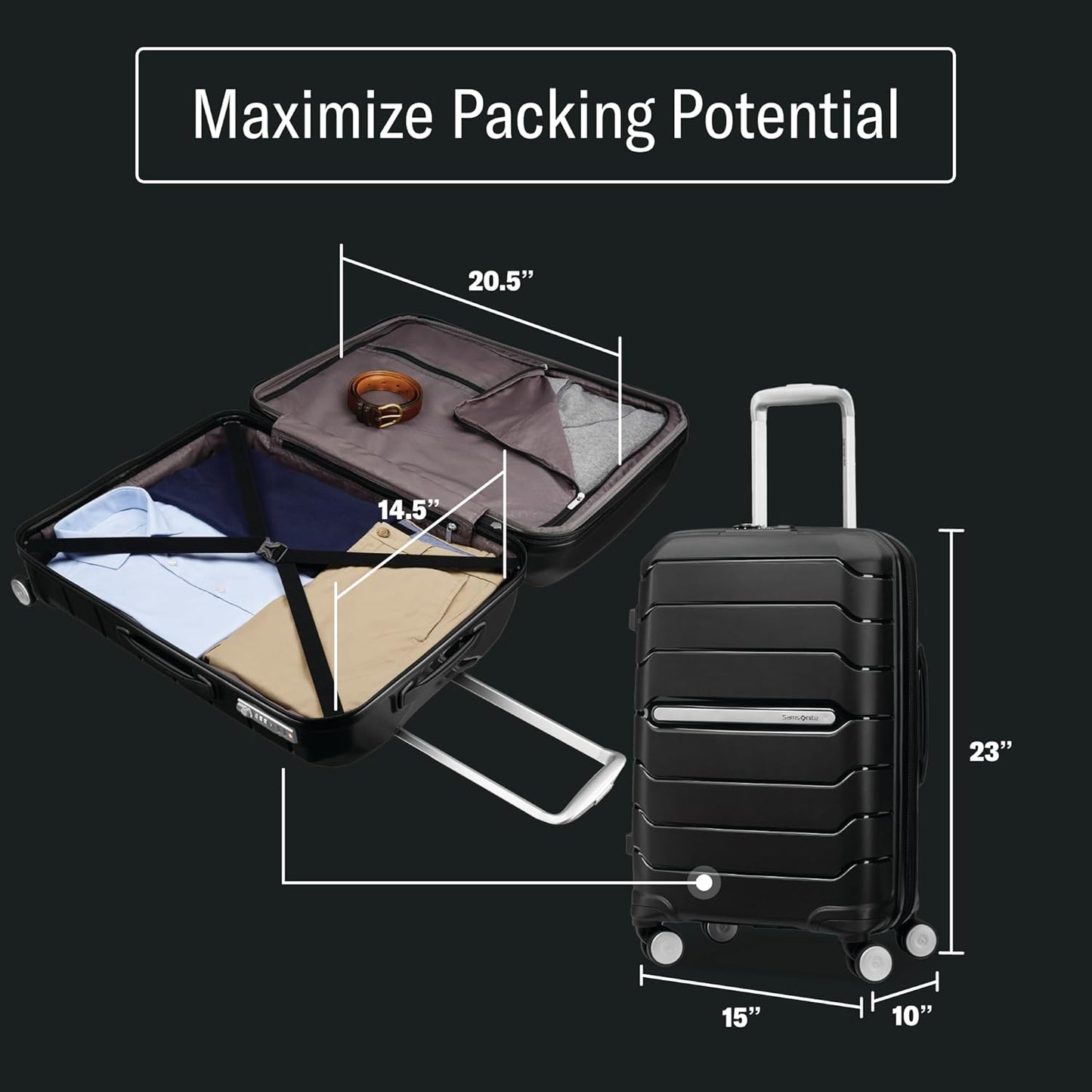 Samsonite Freeform 23-Inch Hardside Carry-On Luggage with Spinner Wheels - Hardshell Carry-On Suitcase - TSA, Airline-Approved - Expandable Hard Shell, Smooth Rolling Wheels for Lightweight Travel.