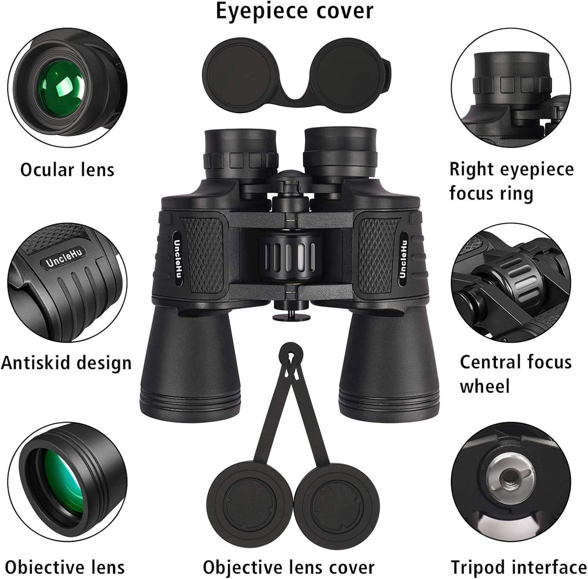 UncleHu 20x50 High Power Binoculars for Adults with Low Light Night Vision, Full-Size Waterproof Binoculars for Bird Watching Hunting Travel Football Games Stargazing with Carrying Case and Strap