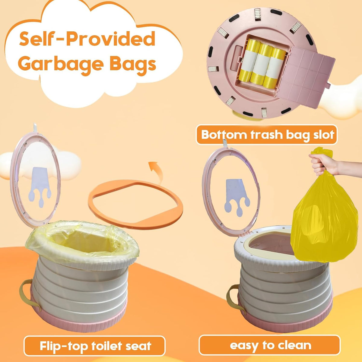 SunnySmile Portable Toilet for Kids,Portable Potty Seat for Toddler Travel,Travel Potty with Travel Bag, Applicable to Camping, Indoor/Outdoor Use, Includes 75 Replacement Bags