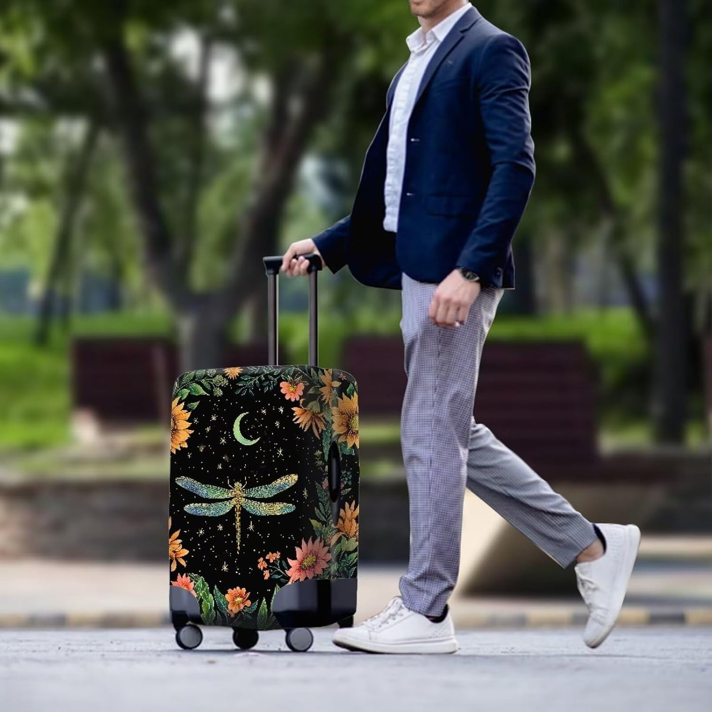 Dragonfly Luggage Cover for Womenn Girl Anti-Scratch Suitcase Covers Fit 26-29 Inch Travel Luggage Covers for Suitcase Star and Moon Luggage Cover Protector Decor Elastic Baggage Case
