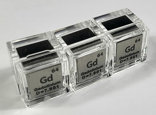 0.39" 10mm Gadolinium Metal Cube Gd up to 99.9% Pure Periodic Table Element Engraved Density Collection Science Education Display Block Cube + Acrylic Case Box - 1PC