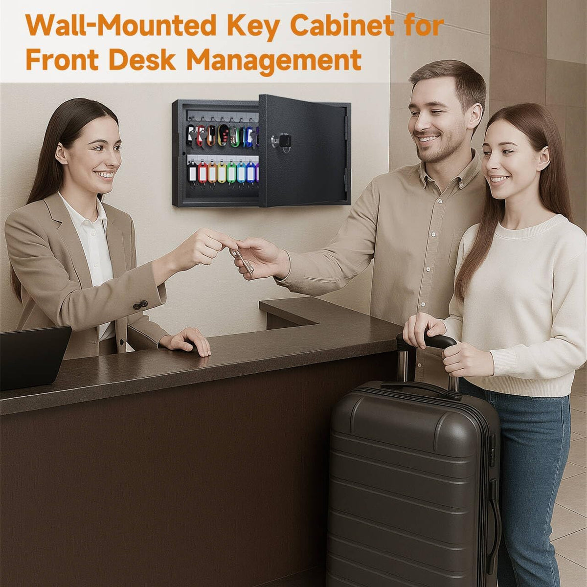 WeHere Key Lock Box for 60 Keys, Wall Mount Key Cabinet with Color Key Tags, Steel Key Storage Box with Lock, Key Holder Organizer for Home, Office, Apartment, Property Management
