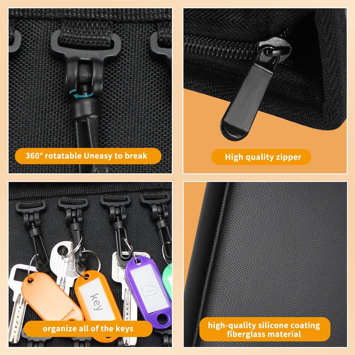Sdstone Portable Zippered Key Organizer,Fireproof and Waterproof Key Binder with 24 Key Tags Key Case,Portable Manager, Landlord Zipper Key Storage for Real Estate Sales, Hotels, Car Rental
