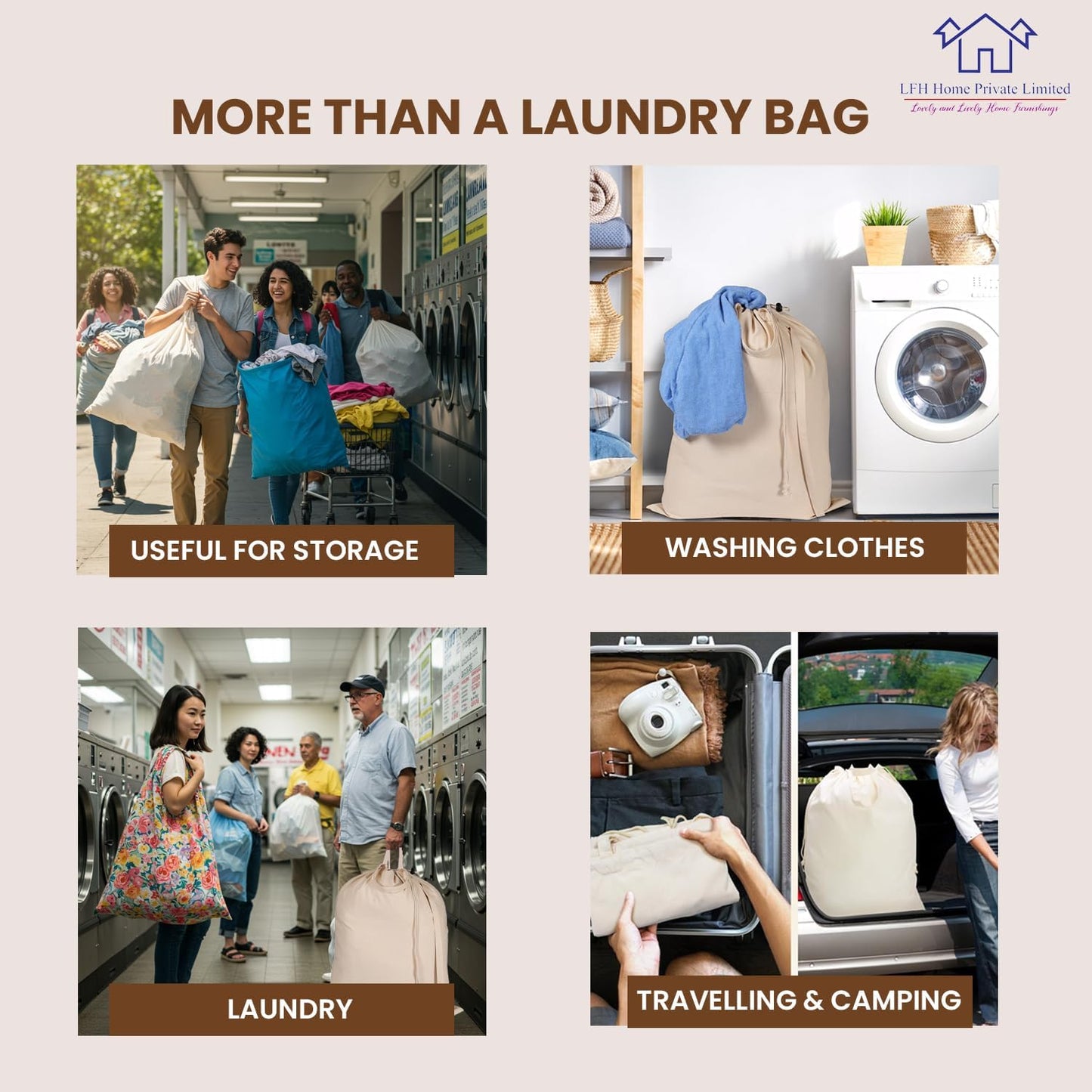 LFH Home Cotton Canvas Extra Large Laundry Bag with Handle, Heavy Duty Drawstring Closure Washable Laundry Bags School Travel, Home, Hotel, College Dorm, Organizer Sack, 28x36-Natural Thanks Giving