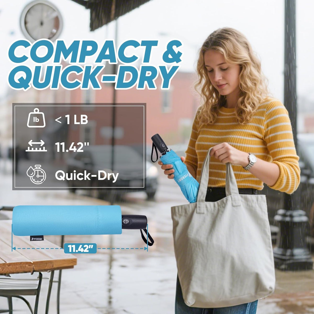 PTEROMY Windproof Compact Travel Umbrellas for Rain and Sun, Withstands 85MPH Winds Auto Open Close Folding Umbrella with Ergonomic Handle, Quick Dry Canopy for Commuting or Backpack