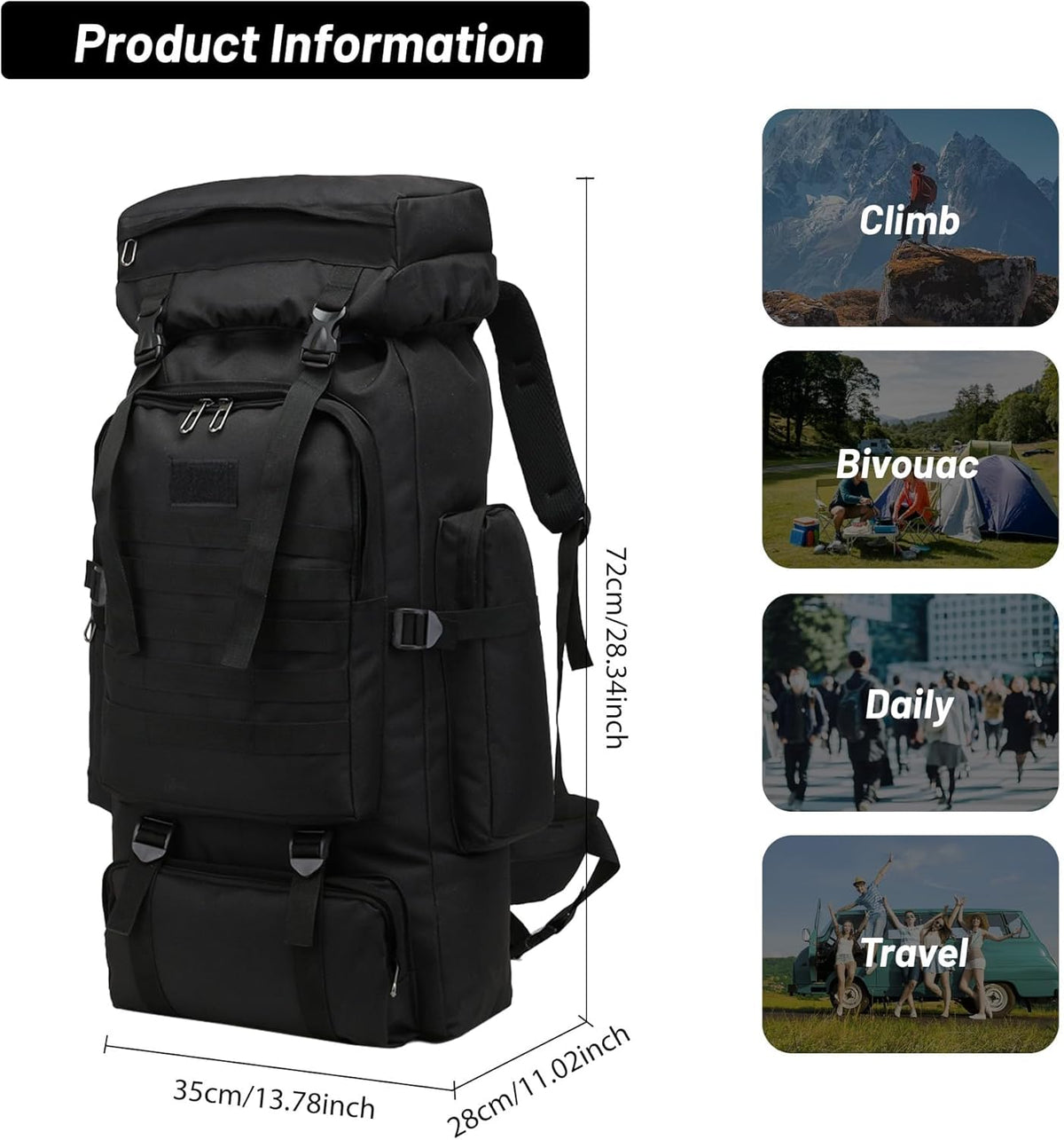 80L 2Pcs Hiking Backpack for Men with Sling Tactical Backpack - Rucksack Molle Military Tactical Waterproof Lightweight Camping Backpack 3 Day Assault Pack for Travel, Climbing, Backpacking