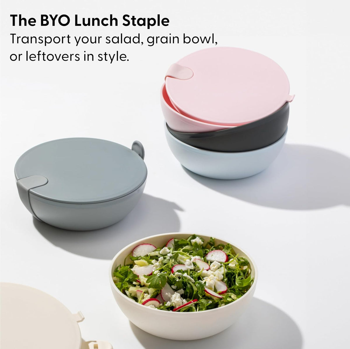 W&P Porter Plastic Bowl Lunch Container w/ Protective Non-slip Exterior, Charcoal 1 Liter | Lid & Snap-tight Silicone Strap | Food Storage, Bento Box, Meal Prep | BPA-Free Plastic