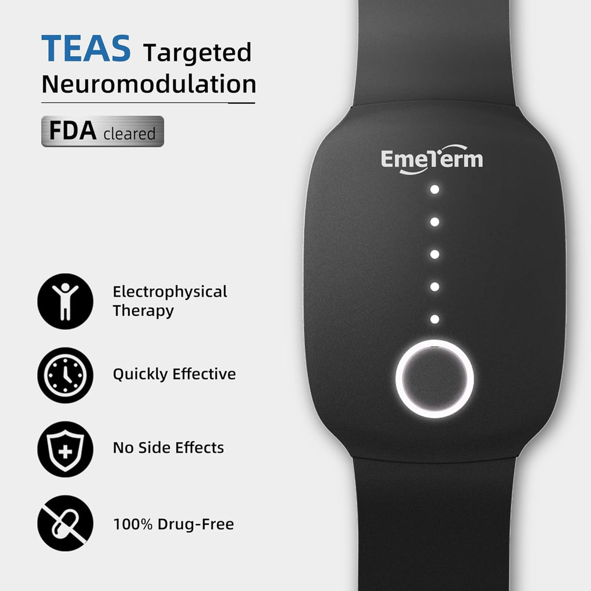 EmeTerm Fashion Anti-Nausea Wristband Relieve Morning Motion Travel Sickness Rechargeable Drug Free Bands Without Side Effects - Extra 2pack Conductive Gel (Black - Extra 2pack Conductive Gel)