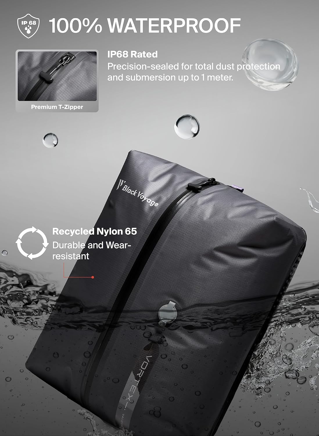 Black Voyage Reusable Vacuum Compression Travel Bag for Carry-On Suitcase and Backpack, Recycled IP67 Waterproof Space Saver Vacpack (3-Pack, 18L - Pump Included)