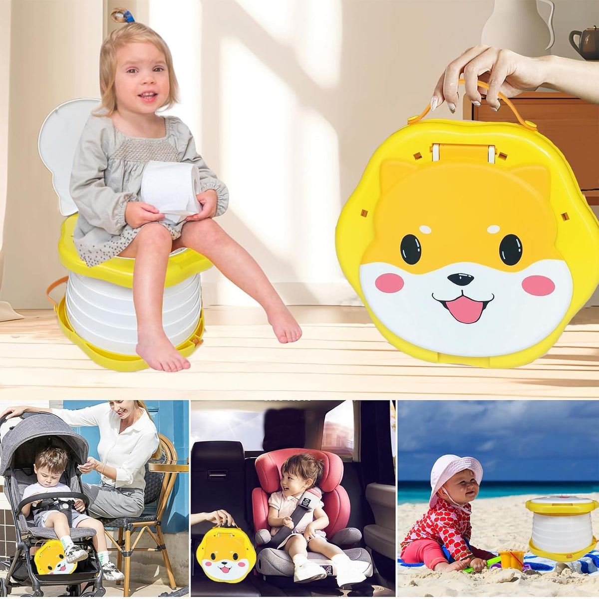 SunnySmile Toddler Travel Potty,Kids Portable Potty,Applicable to Travel,Camping, Outdoor, Indoor,with 45 Potty Bags,Cartoon Design, Children Will Like it More