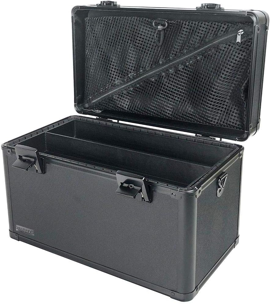 Vaultz Portable Safe Box - 14 L x 9.12 H x 8.5 Inch Large Storage Box with Lock, Mesh Pocket & Adjustable Compartments for Cash, Documents and Valuables - Tactical Black
