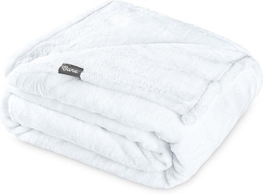 Bare Home Fleece Blanket - Throw/Travel - Ultra-Soft Lightweight for Bed, Sofa, and Couch - Luxury Microplush - Cozy Warm Blanket (Throw/Travel, White)
