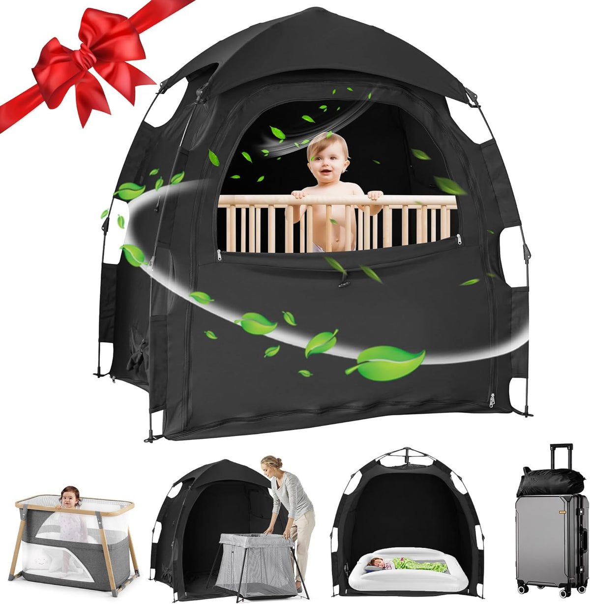 Sleep Tent for Pack N Play, Baby Sleep Tent One-Click Assembly Effective Light Blocking Tent for Sleep Pod & Mini Crib, Light Blocking Tent for Babies and Toddlers