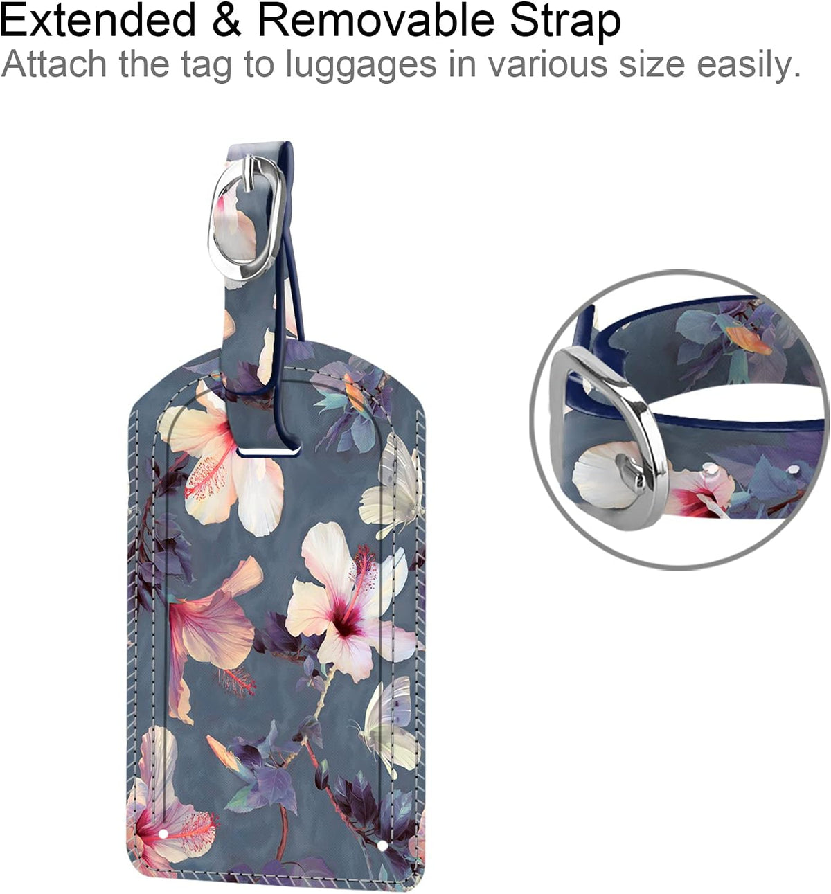 FINTIE 2 Pack Luggage Tags, Leather Name ID Labels with Privacy Cover for Travel Bag Suitcase, Theme - Blooming Hibiscus