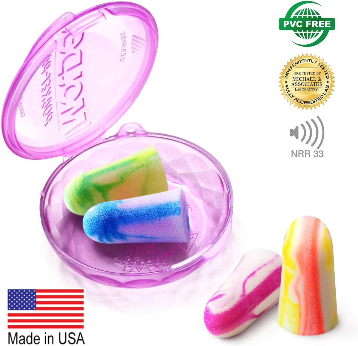 MOLDEX Soft Foam Ear Plugs - 33dB Highest NRR Made in USA (Multicolor, 60 Pair)