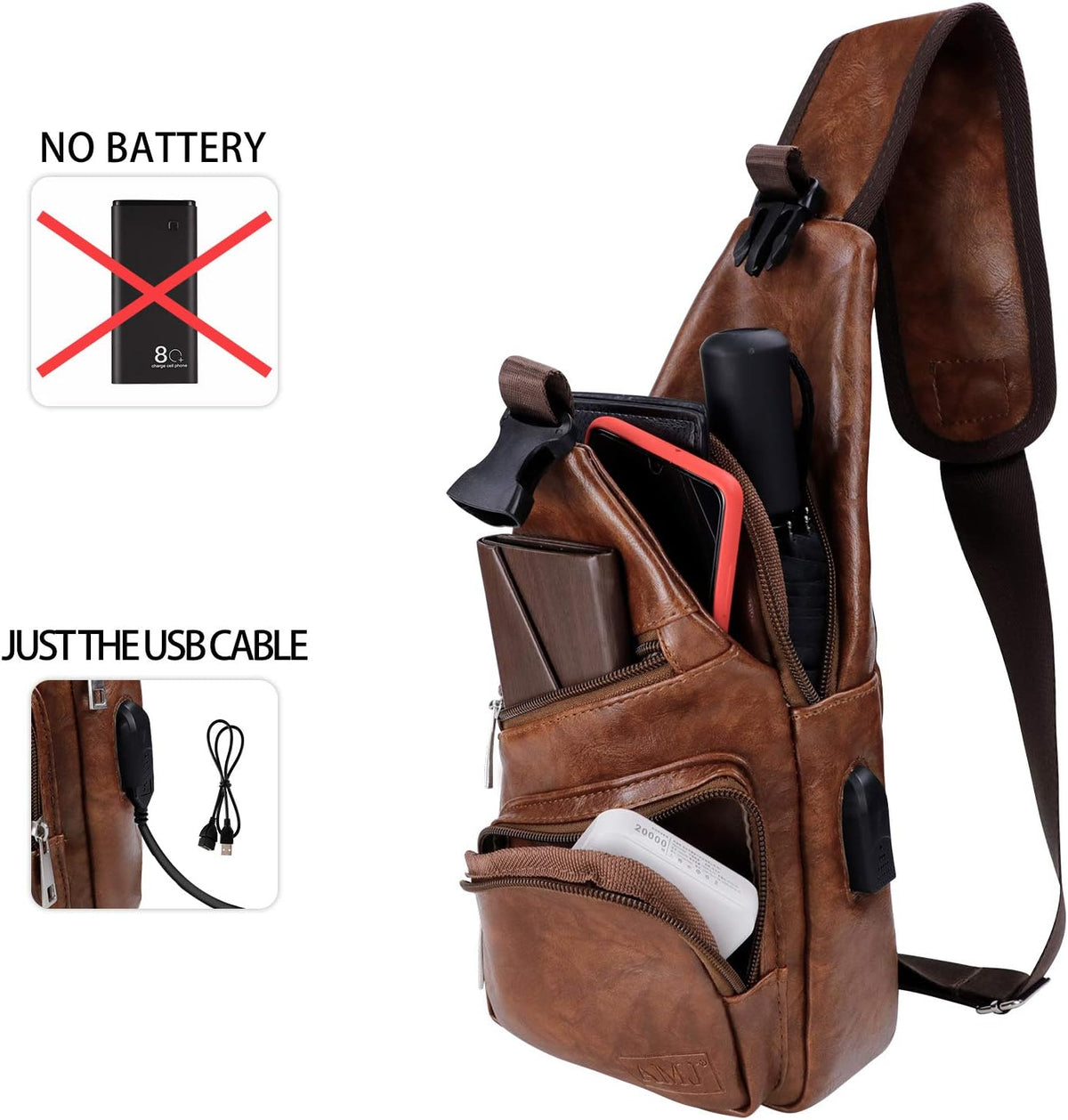 AMJ Crossbody Sling Bag Men Women, Casual Shoulder Backpack, Chest Daypack Satchel for Hiking Travel