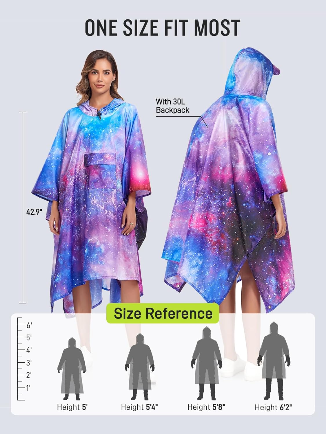 SaphiRose Extra Thick Hooded Rain Poncho Double Layer Waterproof Raincoat Jacket for Men Women Adults