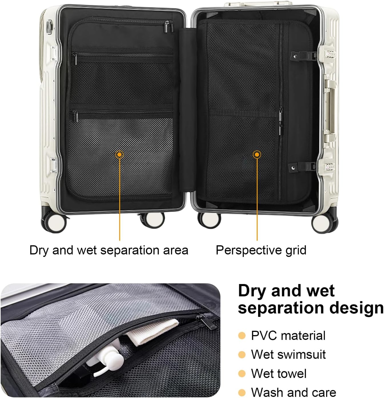 Zipperless Luggage, Polycarbonate Aluminum Hard Shell, Expandable Carry-On Suitcase with Spinner Wheels, Hard Shell Suitcase, 24 Inch Cabin