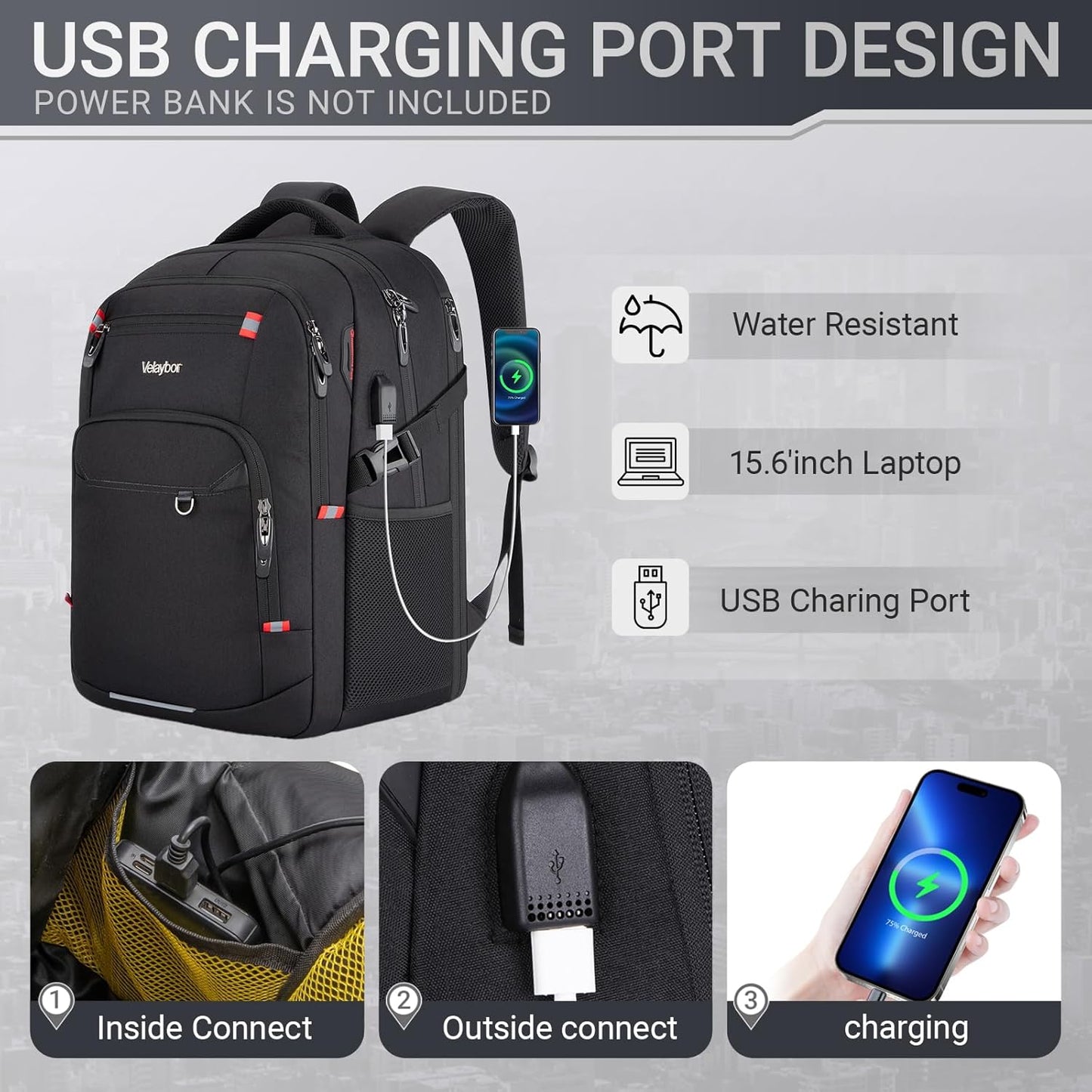 48L Expandable Laptop Backpack, Anti-thief Travel Backpack with USB Charging Port, Airline Approved Business Waterproof Carry on Luggage, Fits 17.3" Laptop for Men Women
