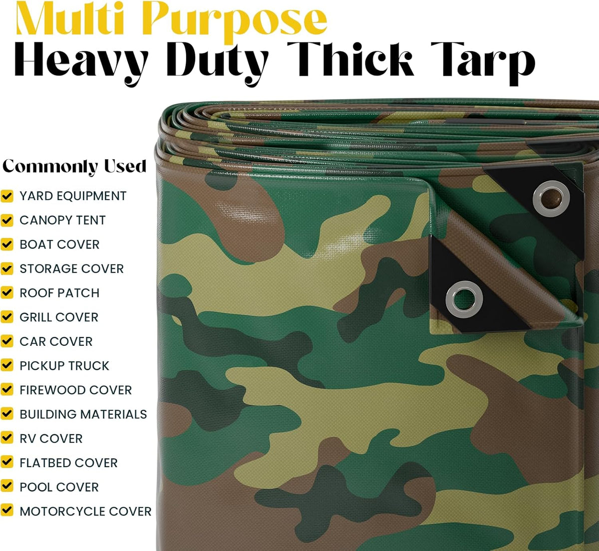Core Tarps Extreme Heavy Duty 20 Mil Tarp Cover, Waterproof, UV Resistant, Rip and Tear Proof, Poly Tarpaulin with Reinforced Edges for Roof, Camping, Patio, Pool, Boat (Camouflage/Green 24′ X 50′)