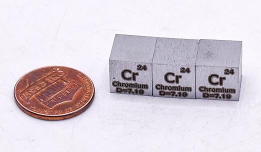 0.39" 10mm Chromium Metal Cube Cr up to 99.9% Pure Periodic Table Element Engraved Density Collection Science Education Display Block Cube + Acrylic Case Box - 1PC